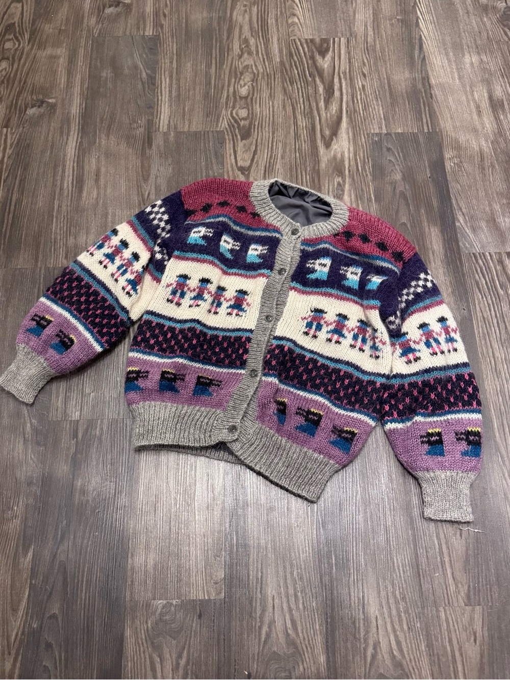 Vintage 70s 80s cozy handmade tribal folk art alpaca wool sweater cardigan S/M